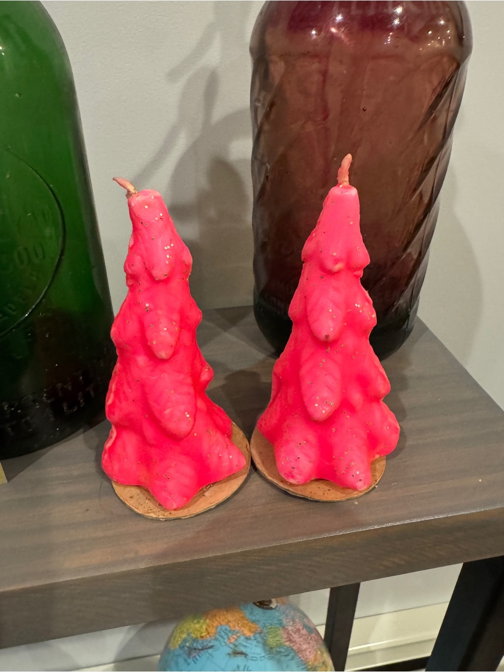 Vintage Gurley Candles Pink Christmas Trees Hot Pink with Glitter set of Two